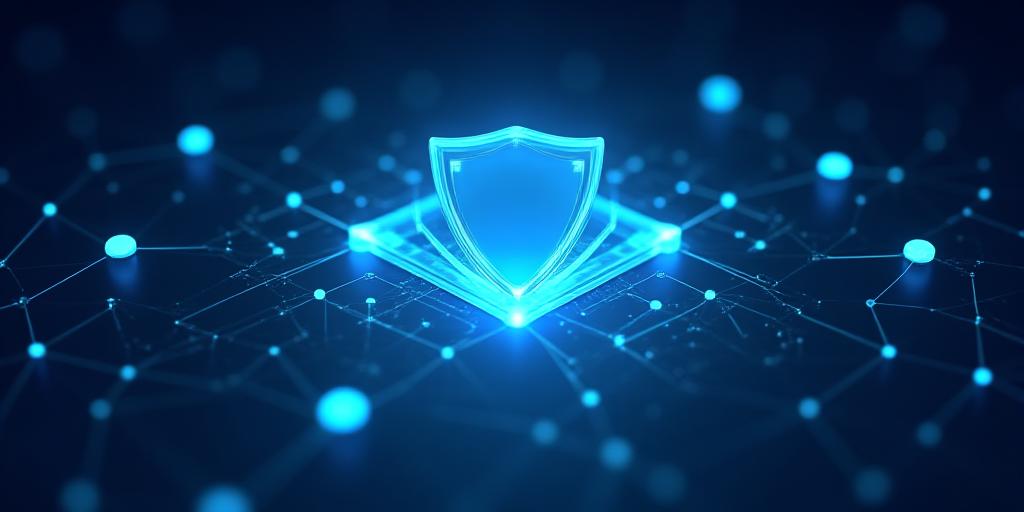 Secure data protection illustration showing digital locks and blue glowing nodes